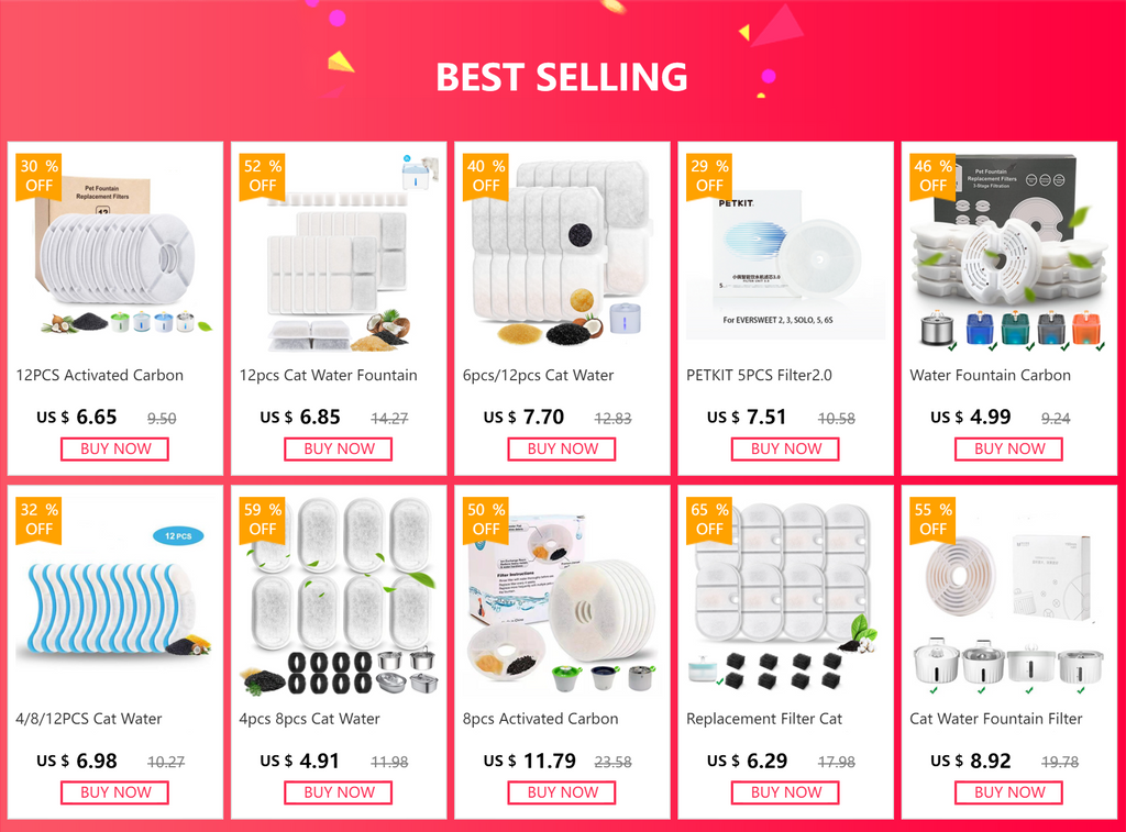 Cat Water Fountain Filter Pet Fountain Replacement Filters with Coconut Activated Carbon Suitable for 2L Water Dispenser