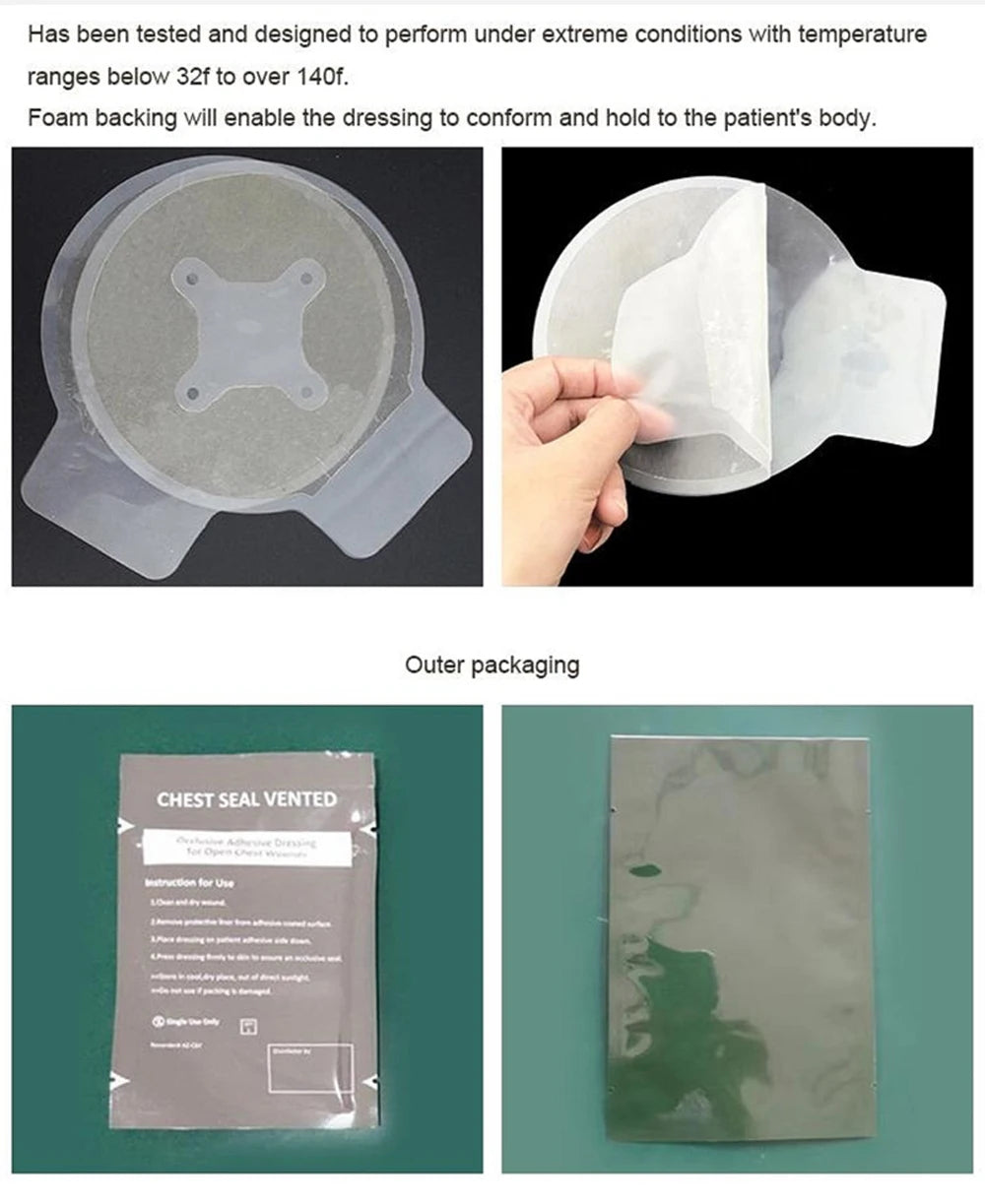 Vented Chest Seal — Occlusive Adhesive Dressing for Open Chest Wounds, Pneumothorax & Tactical Trauma Care