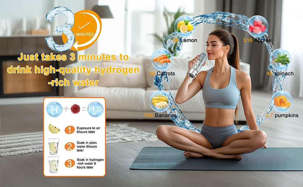 Hydrogen Water Bottle, SPE/PEM Technology Up to 1600PPB Hydrogen  Generator,  for Home, Office, Travel and Fitness Drinking