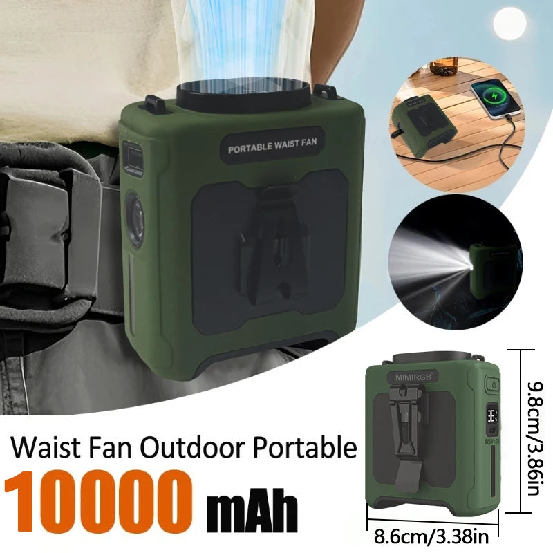 PowerBreeze Pro — 3-in-1 Waist Fan, Power Bank & Flashlight