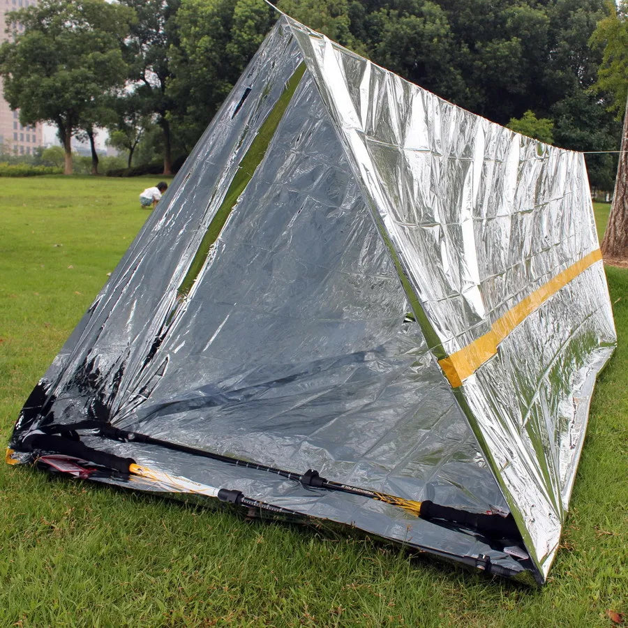 2-Person Emergency Survival Shelter Kit — Mylar Tube Tent, Sleeping Bag, SOS Thermal Blanket, Waterproof