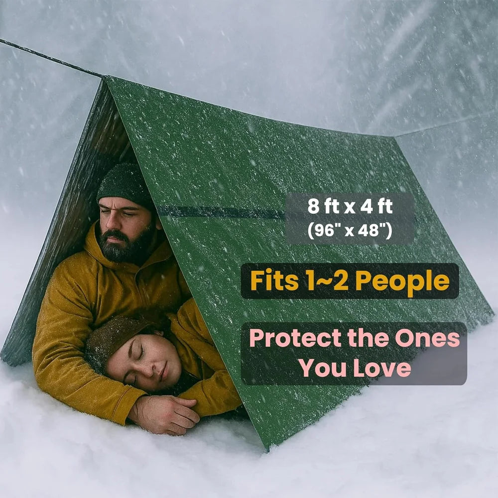 2-Person Emergency Survival Tent — Waterproof Mylar Thermal Shelter for Disaster Preparedness, Rescue & Outdoor Survival