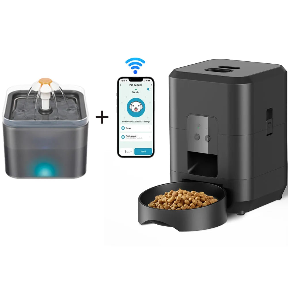 3.5L Automatic Pet Feeder WiFi APP Smart Timed Dosing Feeder Cat Dog Food Dispenser 2L Auto Drink Fountain Water Feeder Cat Bowl