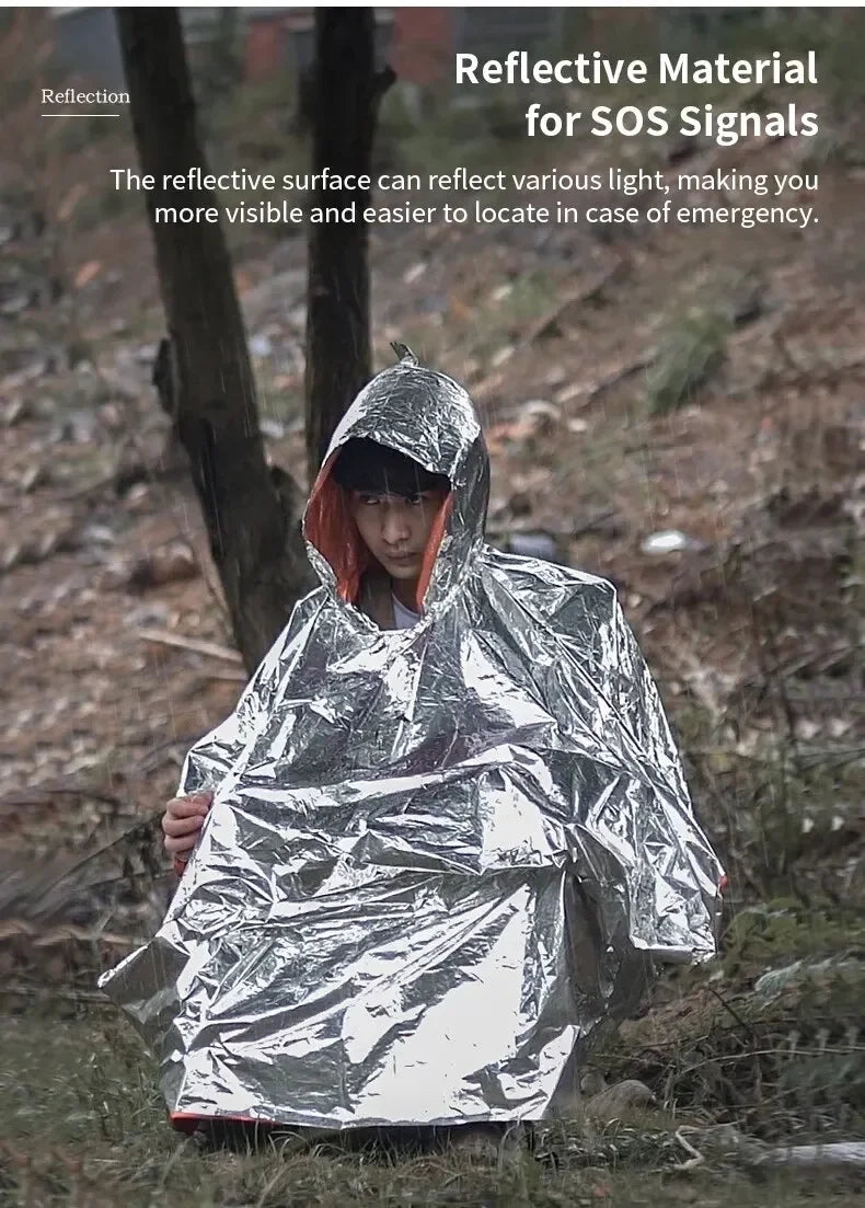 Emergency Raincoat Poncho Waterproof Rainwear Blanket Survival Camping Equipment Cold Insulation Rainwear Camping Equipment