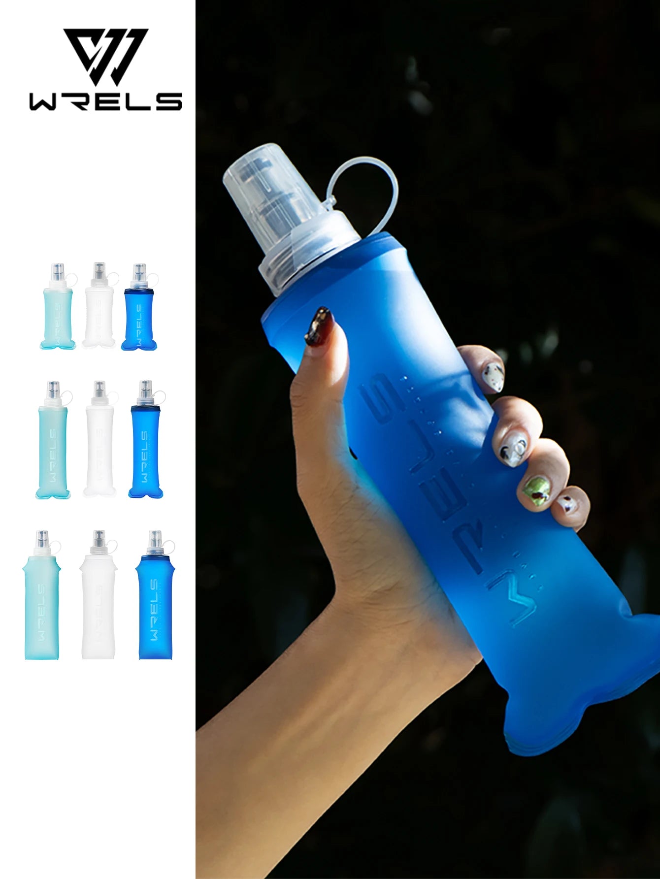 WRELS Folding Collapsible Water Bottle Running Water Bottle Soft Flask TPU BPA-Free Camping Hiking Travel Folding Water Bottle