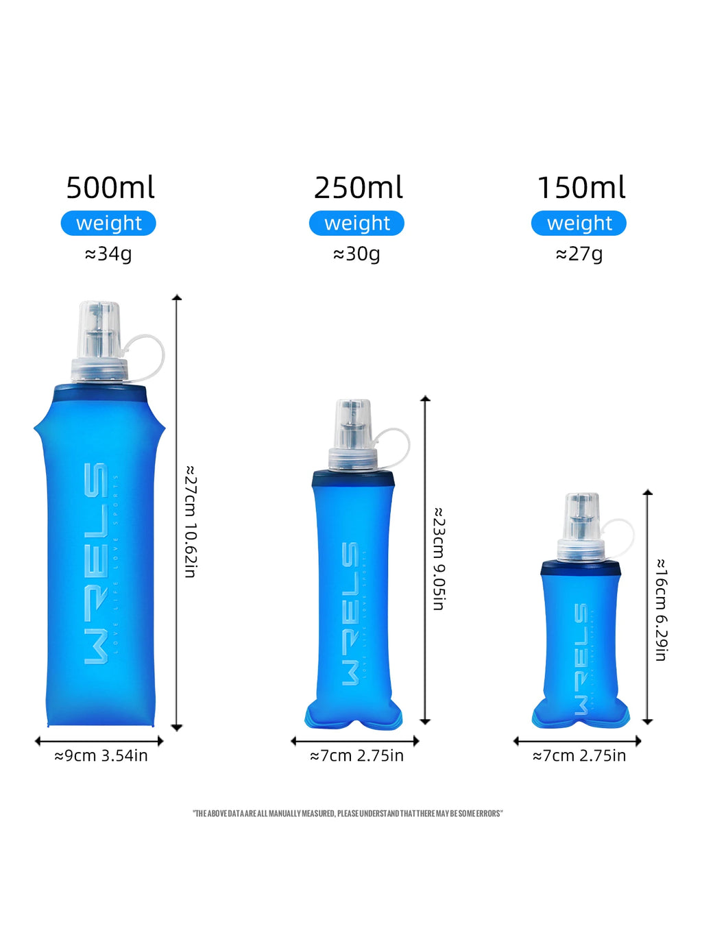 WRELS Folding Collapsible Water Bottle Running Water Bottle Soft Flask TPU BPA-Free Camping Hiking Travel Folding Water Bottle