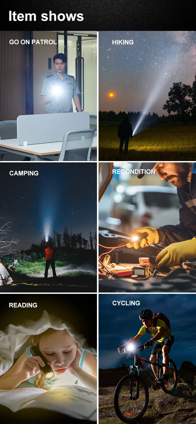 Powerful LED Flashlight Rechargeable USB Built-in Lithium Battery Waterproof Zoom Fishing Hunting Camping Tactical Flashlight