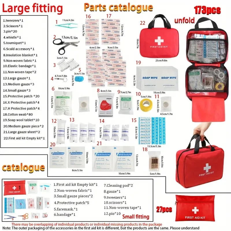 Portable Car First Aid Kit — 178-Piece Emergency Medical Bag for Vehicle, Home, Outdoor & Disaster Preparedness